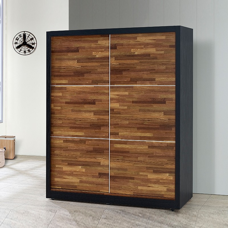 Ahouse紐約柚木集成材5x7尺木心板推門衣櫃免運費免組裝