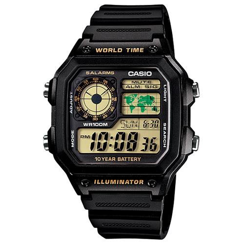 原廠公司貨【高雄時光鐘錶公司】CASIO 卡西歐 AE-1200WH-1BVDF 世界地圖十年電力數位錶 學生錶