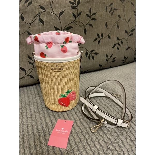 Kate spade 草莓編織圓桶包 小水桶包