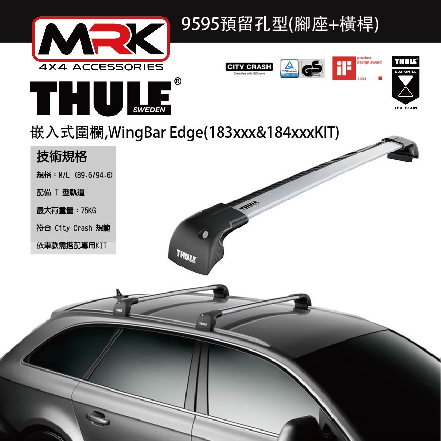 【MRK】Thule 9595 銀色 嵌入式圍欄,預留孔型(腳座+橫桿) 不含KIT WingBar Edge