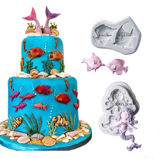 KALAIEN 海洋貝殼模具美人魚主題蛋糕軟糖模具巧克力糖果烘焙工具婚禮生日派對蛋糕裝飾紙杯蛋糕裝飾