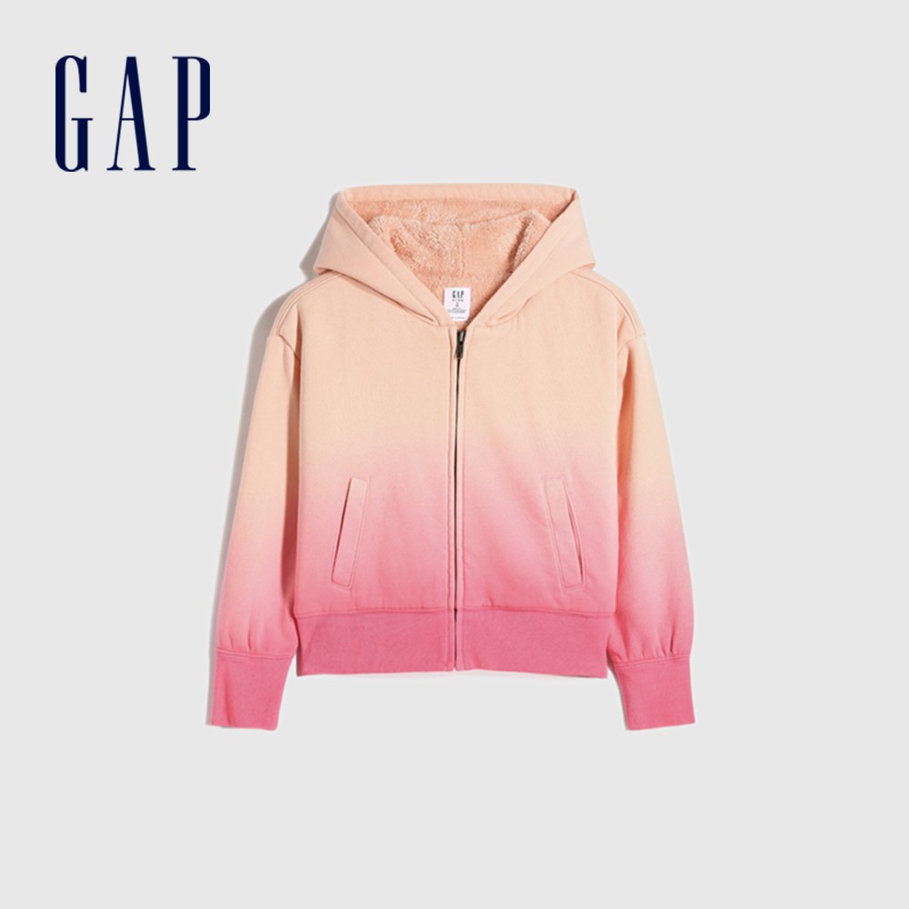 Gap 女童裝 漸層仿羊羔絨運動拉鍊外套-粉色(651509)