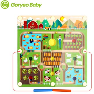 韓國 GoryeoBaby 運筆磁性迷宮遊戲 / 農場走珠板 木質 木製玩具 【國王皇後】