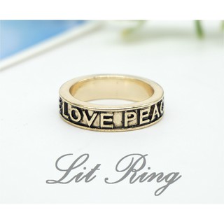 【Lit Ring】復古金愛與和平刻字戒指。仿舊 古金色 LOVE PEACE 雕刻 英文字母 尾戒 關節戒 飾品 禮物