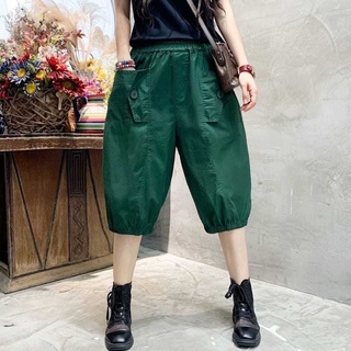 文藝復古純棉五分燈籠褲 女夏季新款松緊腰寬松休閑百搭束腳老爹褲