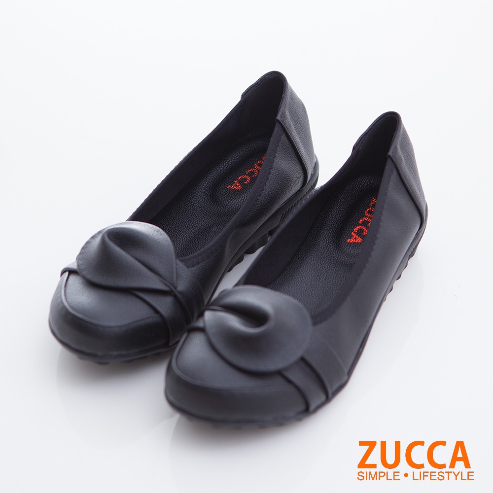 【ZUCCA】抓皺花朵低跟包鞋-z6730bk-黑