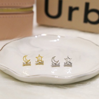 ||BUYME現貨||日星月異。不對稱針式耳環。貼耳式星星月亮蝴蝶結啾啾鋼針耳環 可改矽膠夾式
