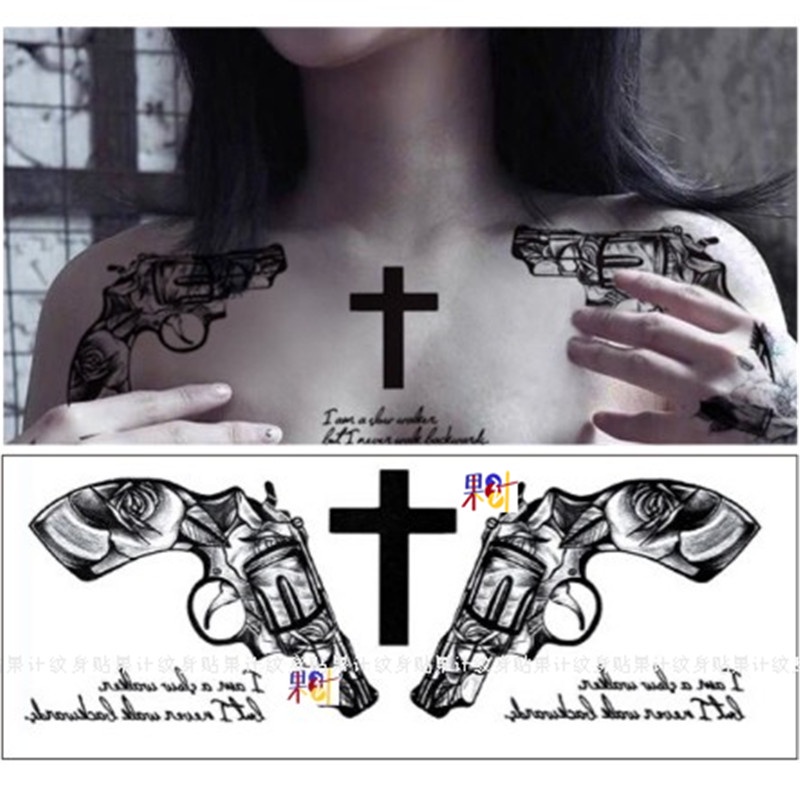 大圖胸前紋身貼 女 暗黑十字架防水仿真紋身