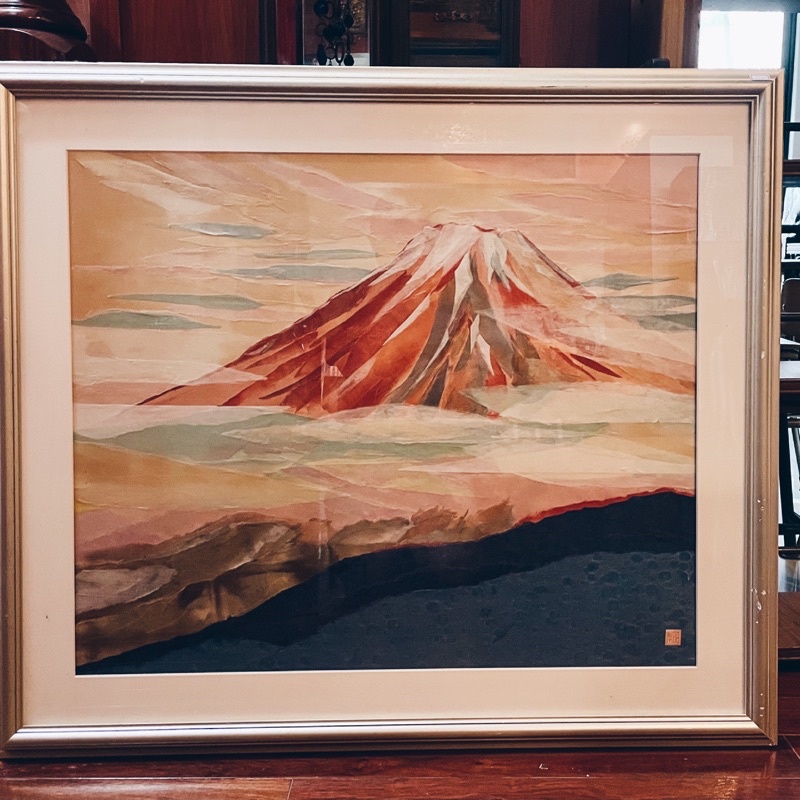 《老·私敧》老物 日本 和紙 拼貼 富士山 掛畫 古道具 deco