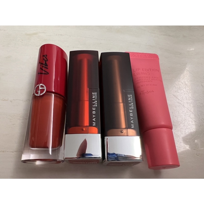 ARMANI奢華訂製柔霧唇露/艾杜紗唇蜜/MAYBELLINE口紅 4支一起帶