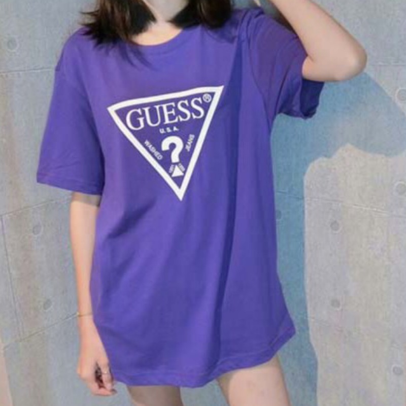 Guess經典三角 logo 短T紫 Xl台灣專櫃購入