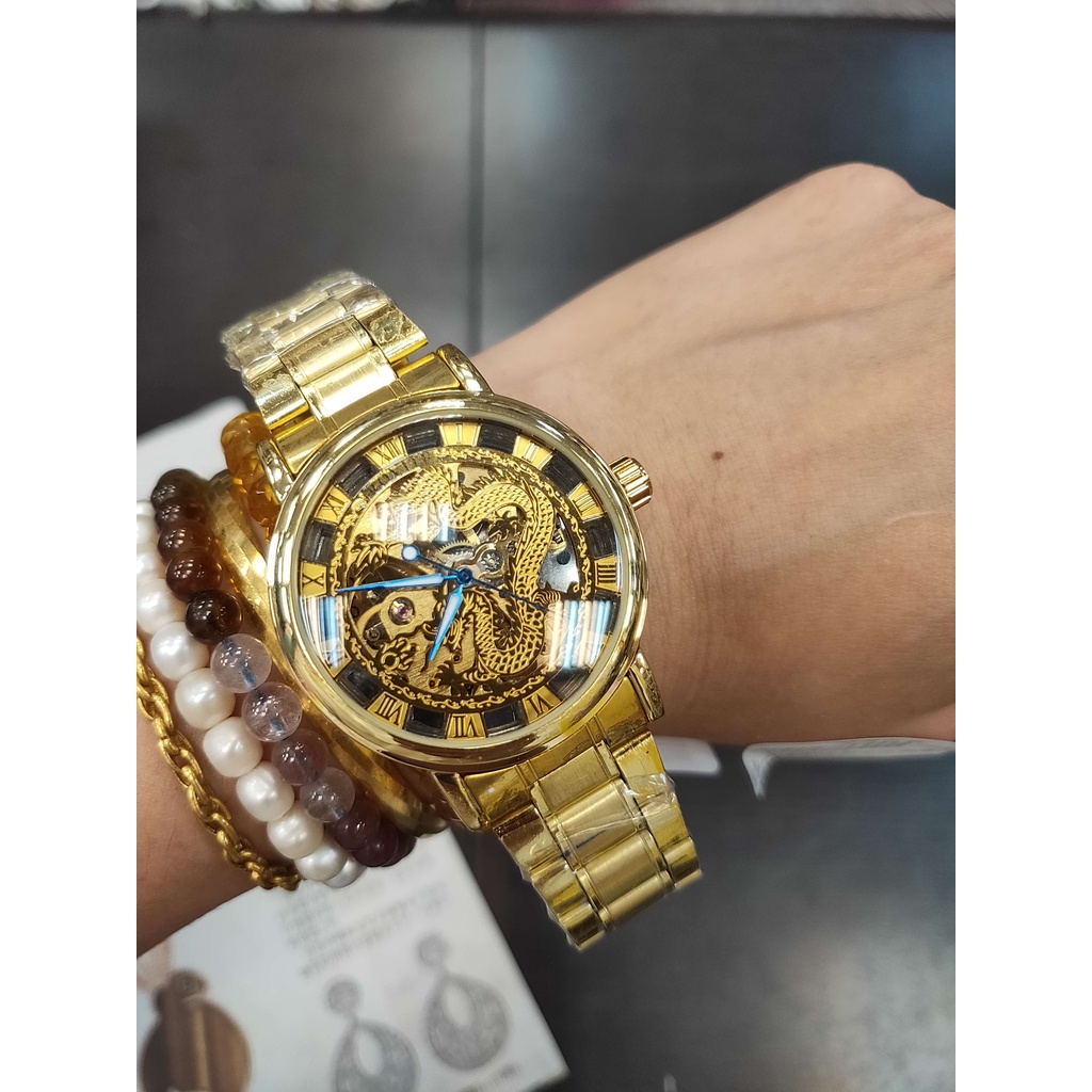 209*全新盒裝金色龍圖機械錶 手錶