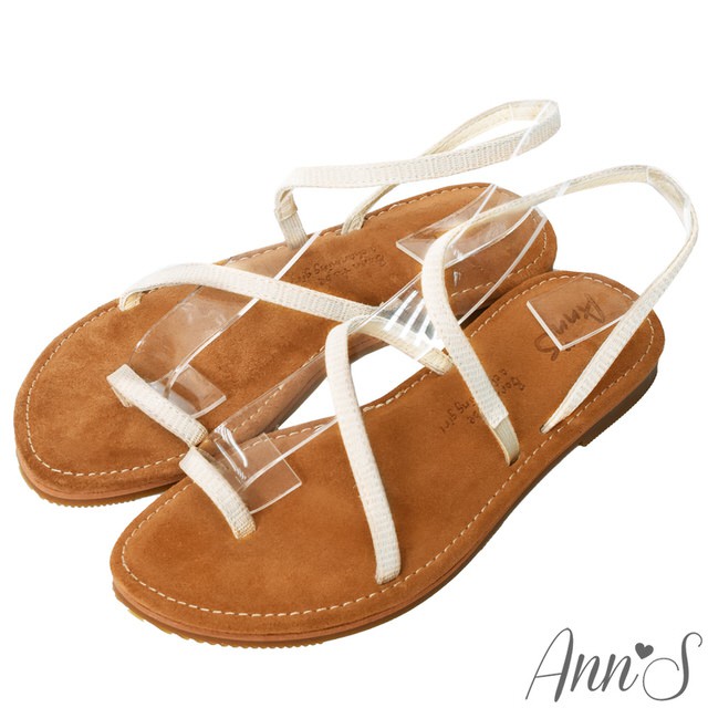 Ann’S 水洗牛皮-時髦蛇紋顯瘦曲線寬版平底涼鞋-白