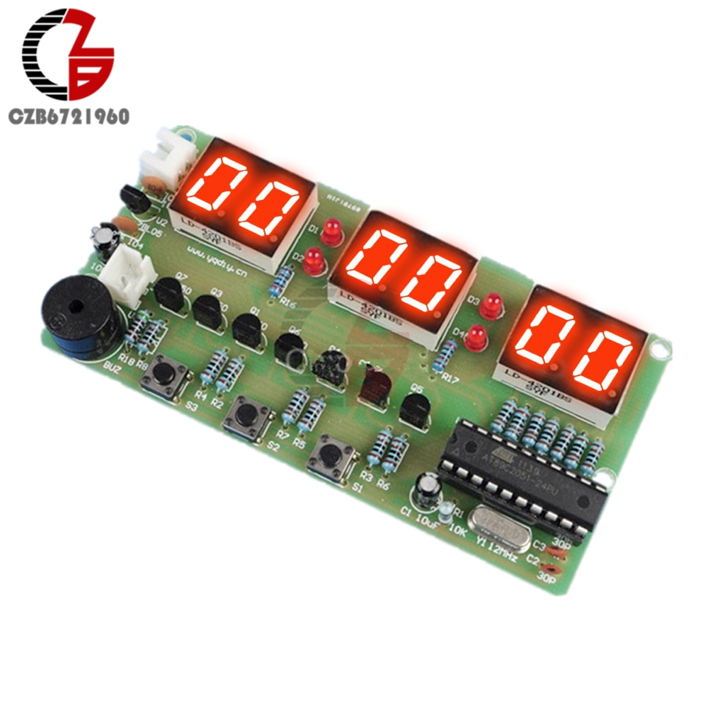12v C51 電子時鐘 DIY 套件 LED 數字鐘錶套件定時器模塊,帶按鈕開關,用於鬧鐘倒計時秒錶