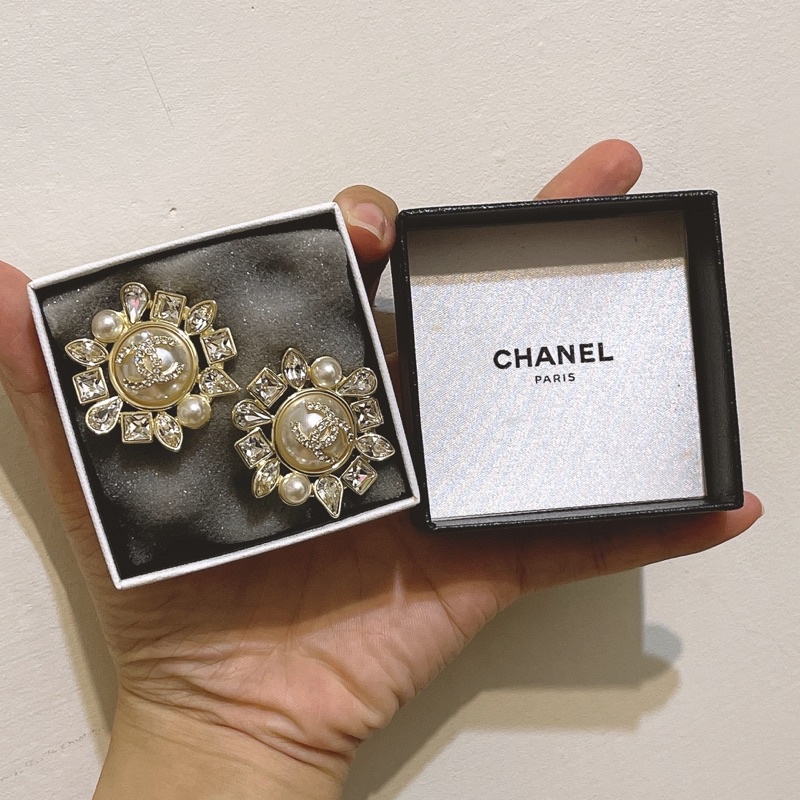 chanel 耳環 耳針 水鑽 香奈兒 耳釘 花 正品 專櫃