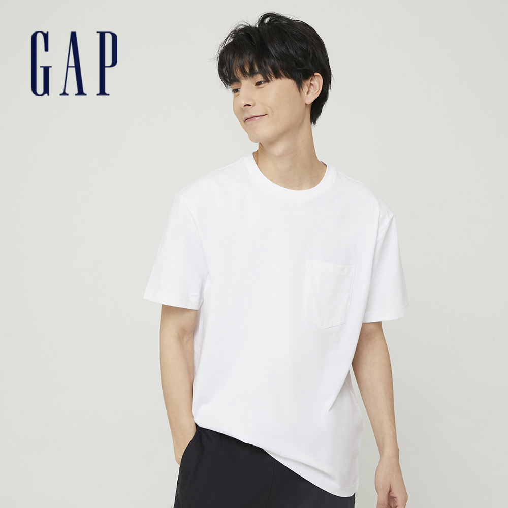 Gap 男女同款 純棉素色短袖T恤 厚磅密織親膚系列-白色(690357)