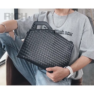 臺灣現貨【Rich睿趣】編織皮革手拿檔案包-男士手抓包手提包隨身包旅行包休閒包外出包平板包商務包工具包錢包 C0029