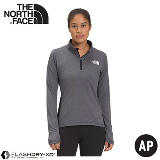 【The North Face 女 排汗透氣立領上衣《黑灰》】538U/吸濕快乾耐磨長袖/半襟衫/運動衣/休閒/悠遊山水