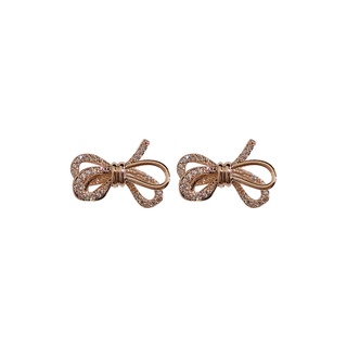 [JiuDuoLan] 女版時尚銀針耳環蝴蝶結鑲鑽耳飾玫瑰金絲帶耳環