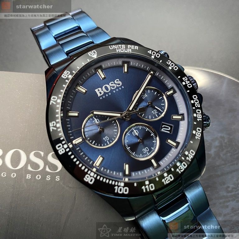 BOSS手錶,編號HB1513758,42mm寶藍錶殼,寶藍錶帶款