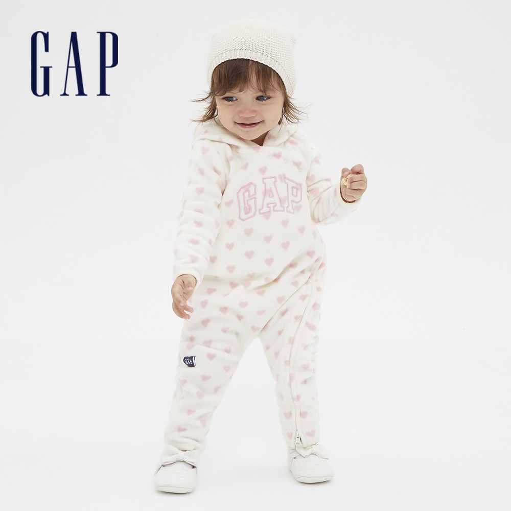 Gap 嬰兒裝 Logo搖粒絨可愛包屁衣-象牙白(593674)