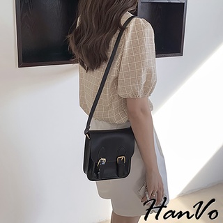 【HanVo】小復古雙釦斜背劍橋包 韓國時髦百搭斜背小包 休閒日常小包包 韓系包包 女生配件 C05-1048