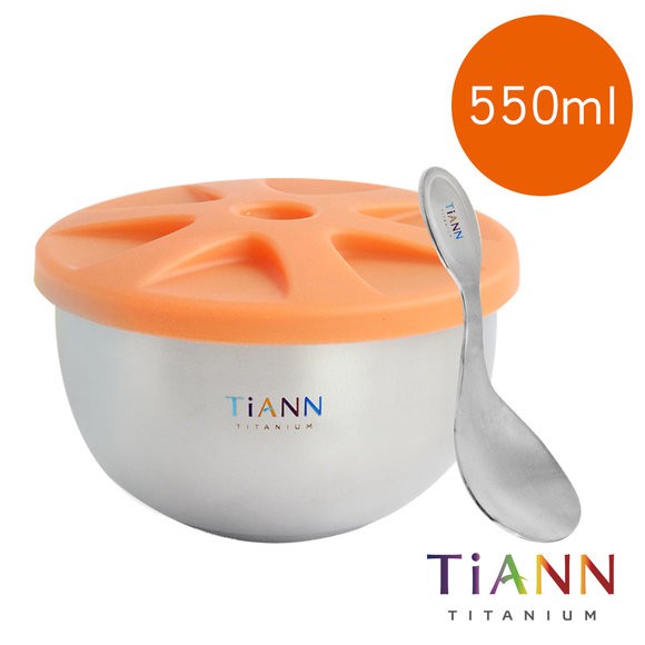 TiANN 鈦安 純鈦雙層鈦碗 含矽膠蓋+小湯匙