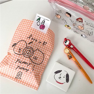 簡約韓風ins橘色格子卡通抽象畫小紙袋包裝袋禮品袋