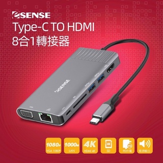 [台灣現貨]Esense Type-C TO HDMI 8合1 轉接器(01-ECH752)含稅 蝦皮代開發票