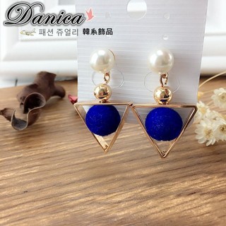 耳環 現貨 韓國氣質甜美百搭幾何三角絲絨球球珍珠耳環 k91060 danica 韓系飾品 韓國連線