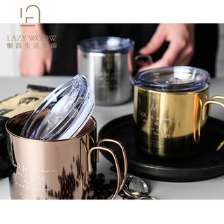 ║最後現貨║ 復古 工業風 304不鏽鋼杯 隔熱 防燙 咖啡杯 馬克杯 雙層杯 金 銀 玫瑰金 400ml 送同色攪拌匙
