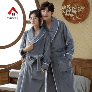 🔥Wusteg🔥臺灣熱銷♥️睡袍睡裙居家服 冬季法蘭絨加厚情侶睡袍女珊瑚絨浴袍男女加絨加長睡衣家居服大碼