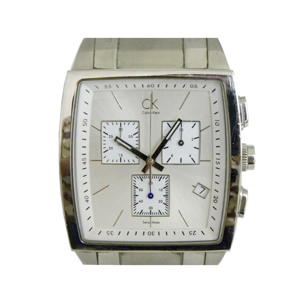 [專業模型] 三眼錶 [CK K30471]Calvin Klein 卡文克萊方型(限量)三眼計時碼錶[銀色面+日期]時