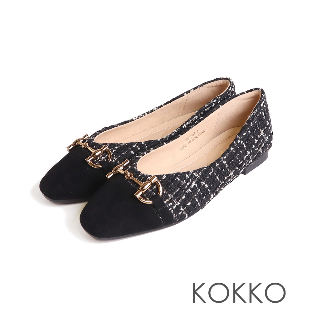 KOKKO小香風拼接時髦金屬飾扣包鞋黑色