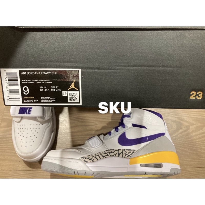 全新Nike Air Jordan Legacy 312 “Lakers” 洛杉磯湖人隊紫金配色AV3922-157 | 蝦皮購物