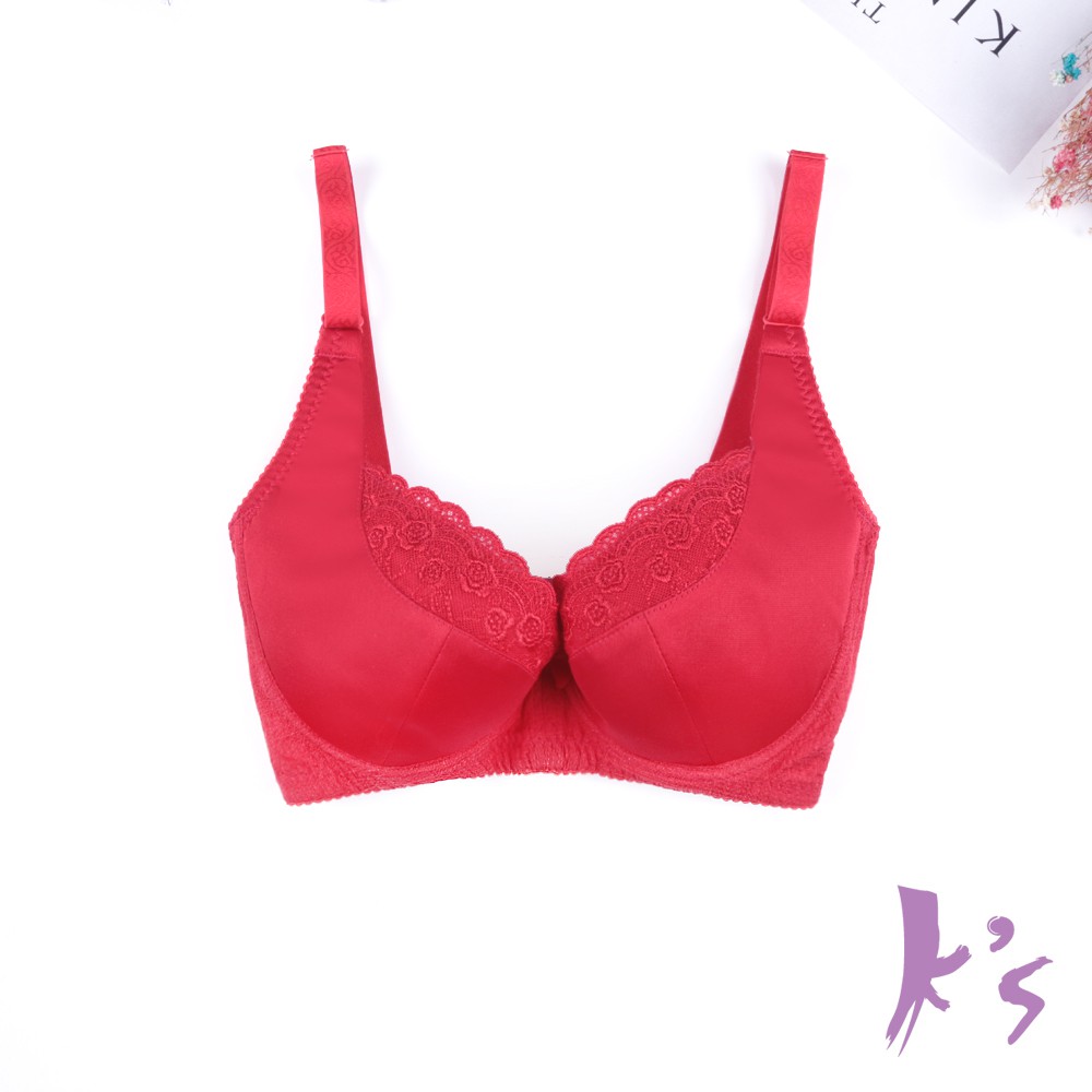 【K's凱恩絲】玫瑰刺繡包覆機能有氧蠶絲內衣-B57款紅色