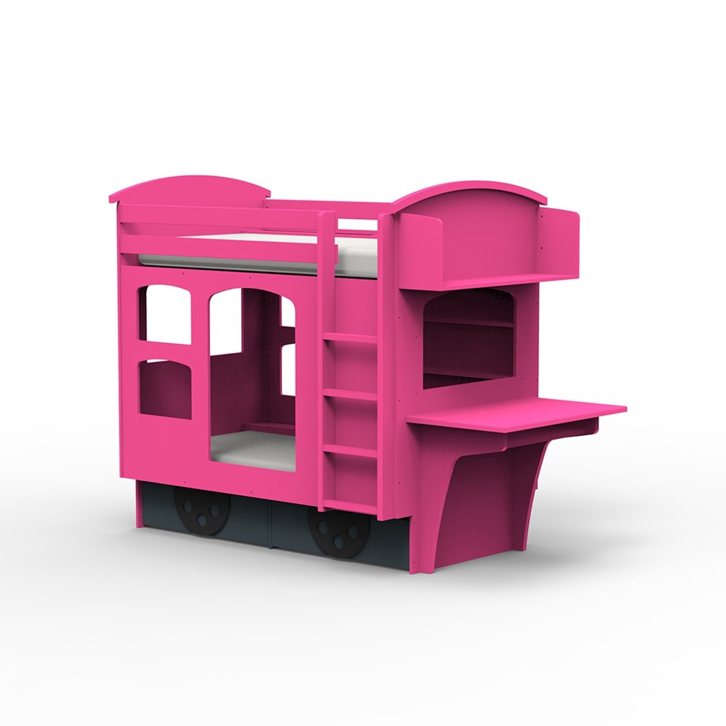 【hoi! 】 比利時Mathy by Bols 四輪車雙層兒童床附層架及書桌 90x190-桃紅色/含安裝運送