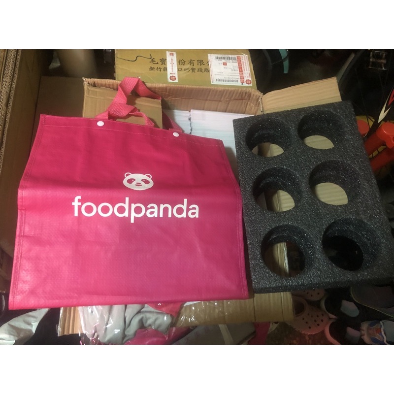 全新foodpanda環保購物袋 厚防水購物袋+6格杯架