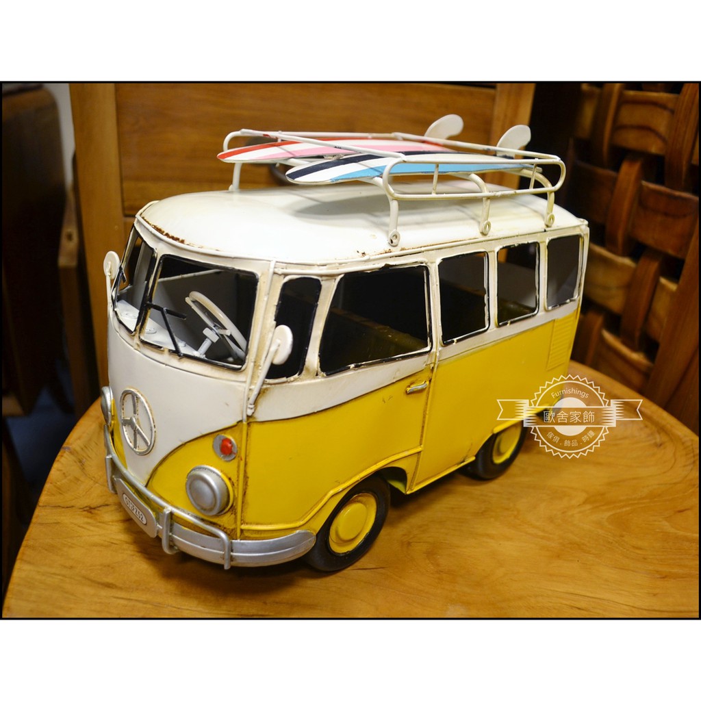 福斯廂型車t1麵包車 中 藍紅黃色露營車古董車廂型車衝浪板復古手工鐵皮volkswagen模型胖卡休旅車 歐舍傢居 蝦皮購物