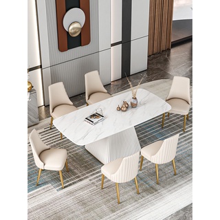 【hi612520412】北歐輕奢巖板餐桌椅組合意式設計師家用大小戶型白色長方形吃飯桌