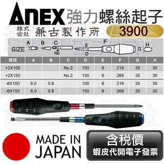 超富發五金 日本 安力士 ANEX 強力 螺絲起子 3900 十字 一字 防滑 螺絲起子 強力型 起子頭 膠柄 防滑起子