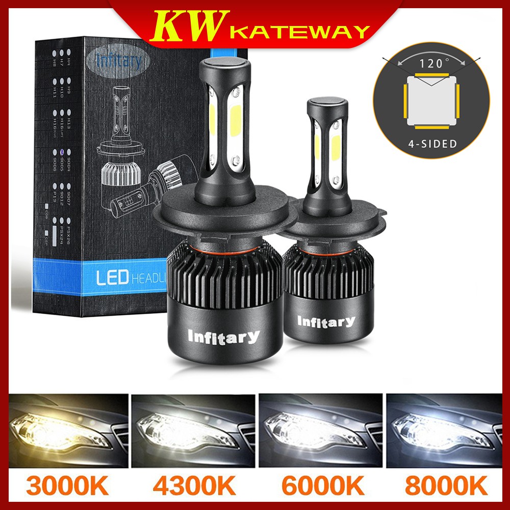 Kateway 1對S2 LED汽車大燈10000LM汽車四面芯片LED大燈H4 H1 H7 H8 H9 H11 H16