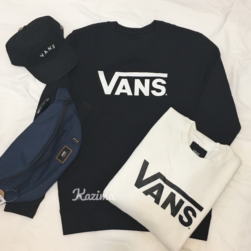 【Kazima】Vans Logo 字樣 大Logo 基本款 經典款 刷毛 大學T 長T 帽T 內刷毛 鋪棉 黑 白