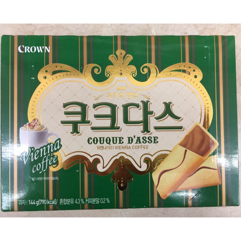 韓國超人氣餅乾 CROWN歐風威化酥餅 法式夾心餅 咖啡夾心薄餅 奶油夾心薄餅144g