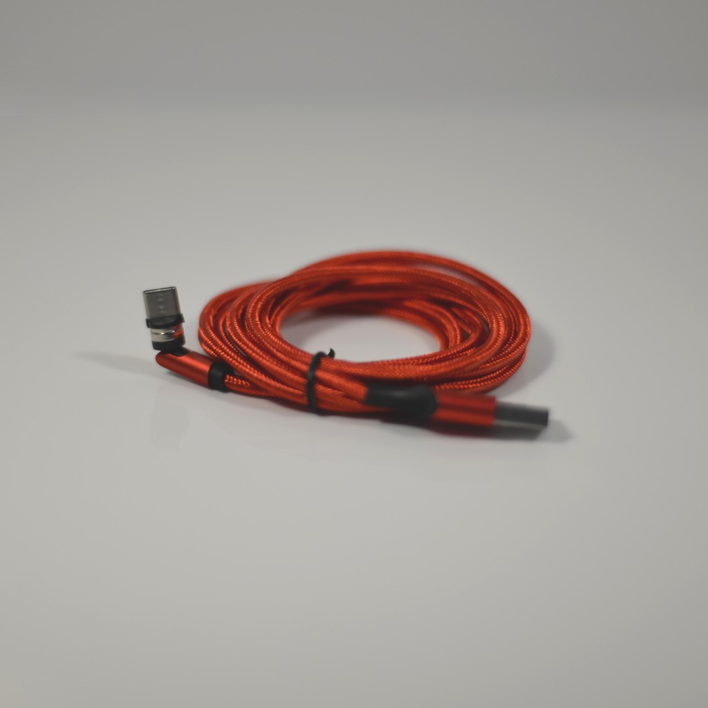 磁吸式540度彎頭充電線 適用於TypeC 紅色2米編織線