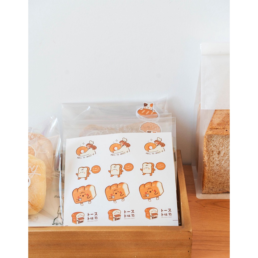 現貨  兩款混搭 文創 可爱卡通手繪吐司麵包貼纸 烘焙甜點 切片千層蛋糕 包装盒袋装飾