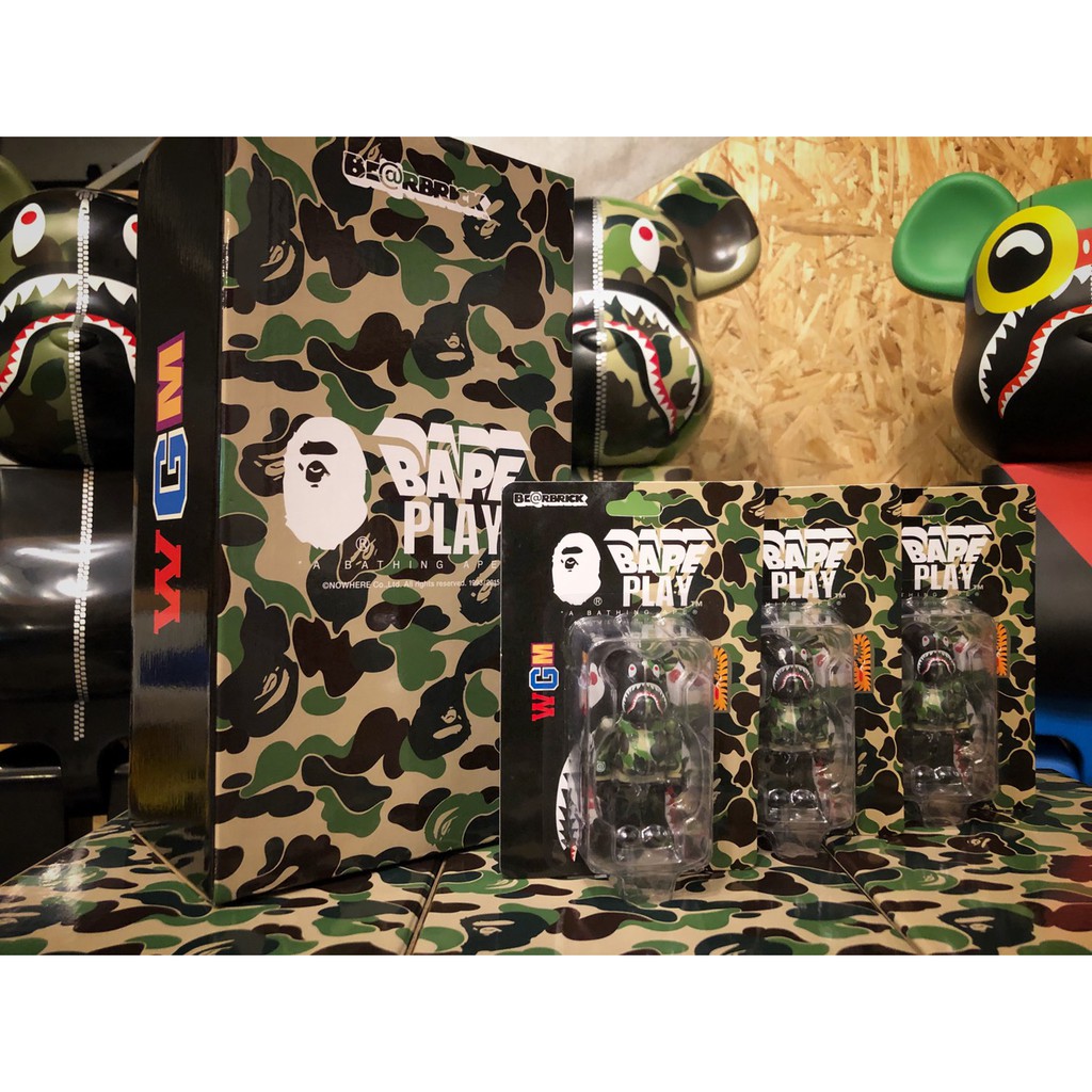 Be@rbrick BAPE Camo Shark Green 綠迷彩 鯊魚 初版 初代 全新未拆 400%+100%