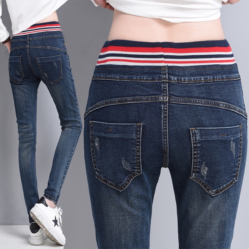 韓版✨羅紋鬆緊腰頭👖顯瘦提臀設計牛仔褲