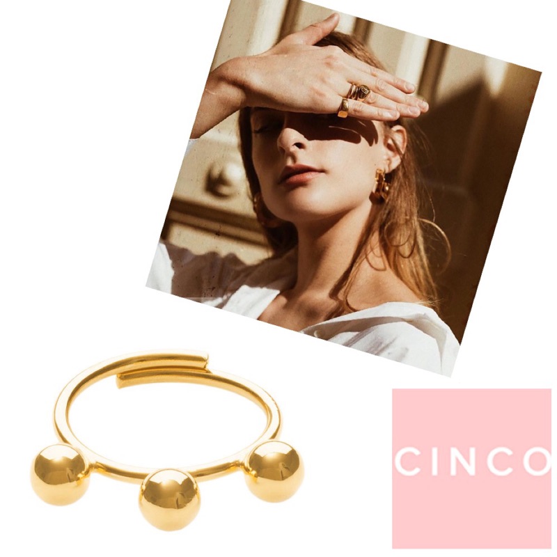 CINCO 葡萄牙精品 Aline Ring 925純銀鑲24K金戒指 立體三圓球戒指