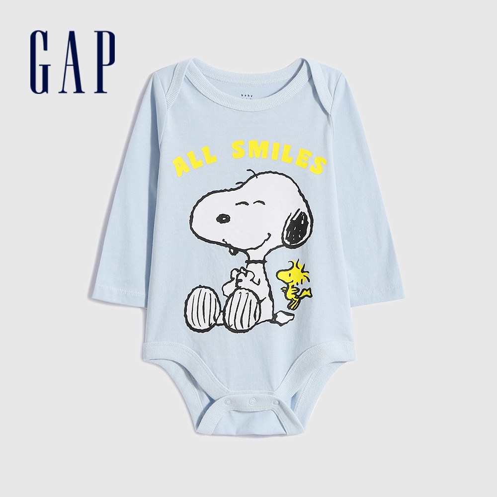 Gap 嬰兒裝 Gap x Snoopy史努比聯名 純棉長袖包屁衣-淺藍色(740278)